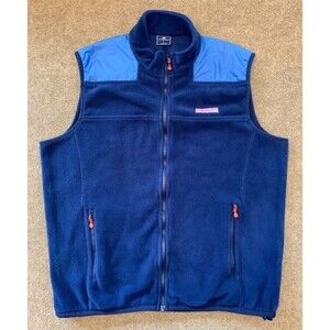 Vineyard Vines Fleece Shep Vest Mens L Deep Bay Blue Zip Up Hiking Camping